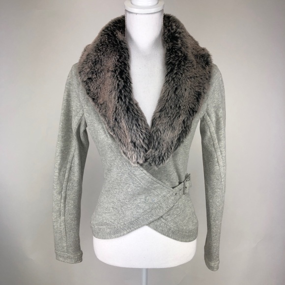 Armani Exchange Faux Fur Trimmed Belted Jacket S - Picture 2 of 10